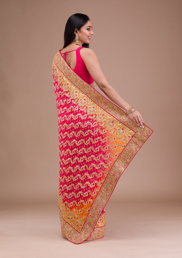 Rani Pink Zariwork Georgette Saree-Koskii