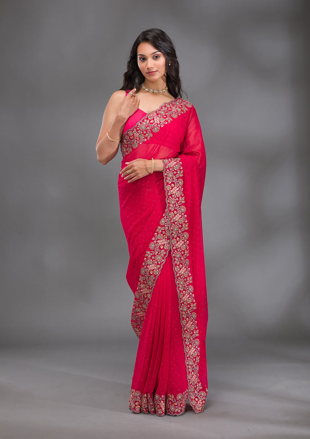 Rani Pink Zariwork Georgette Saree-Koskii