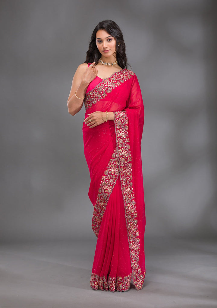 Rani Pink Zariwork Georgette Saree-Koskii