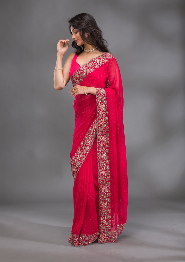 Rani Pink Zariwork Georgette Saree-Koskii