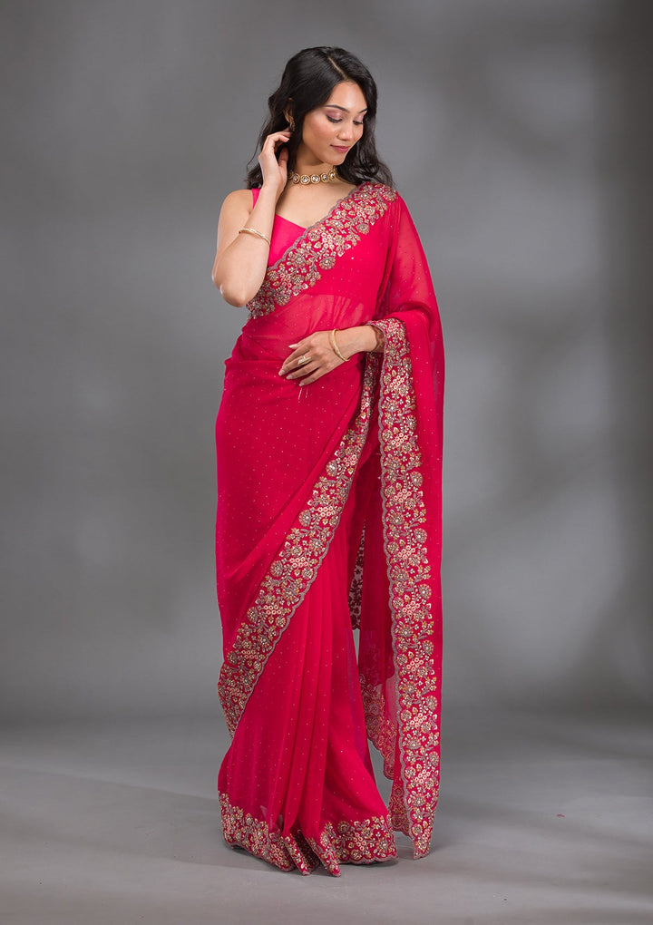 Rani Pink Zariwork Georgette Saree-Koskii