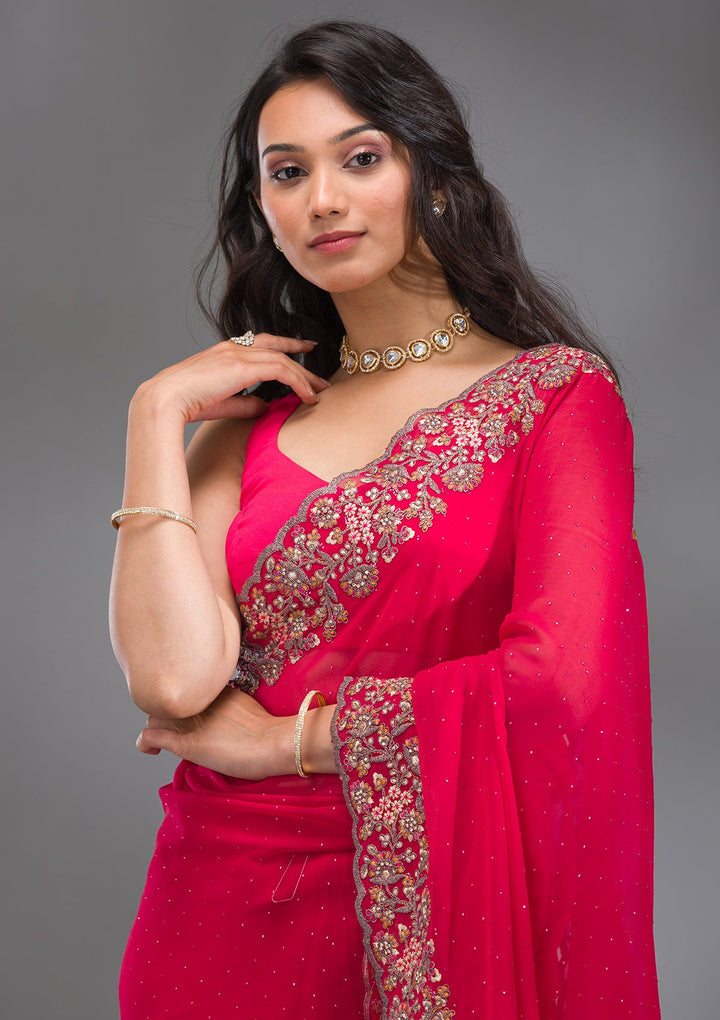 Rani Pink Zariwork Georgette Saree-Koskii