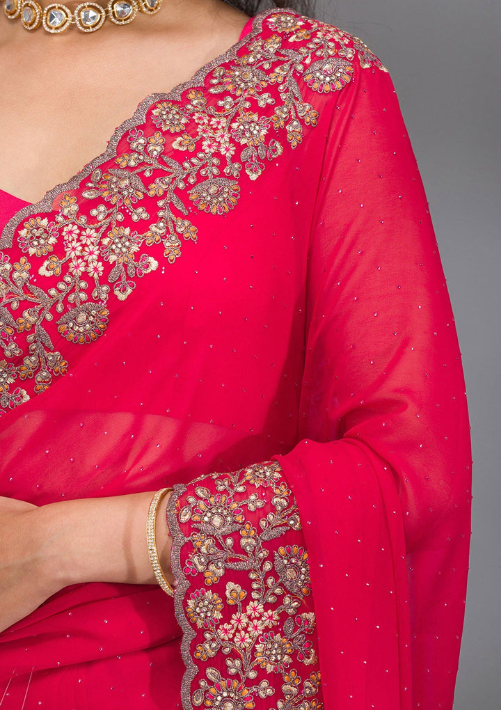 Rani Pink Zariwork Georgette Saree-Koskii
