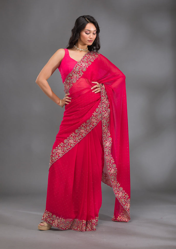 Rani Pink Zariwork Georgette Saree-Koskii