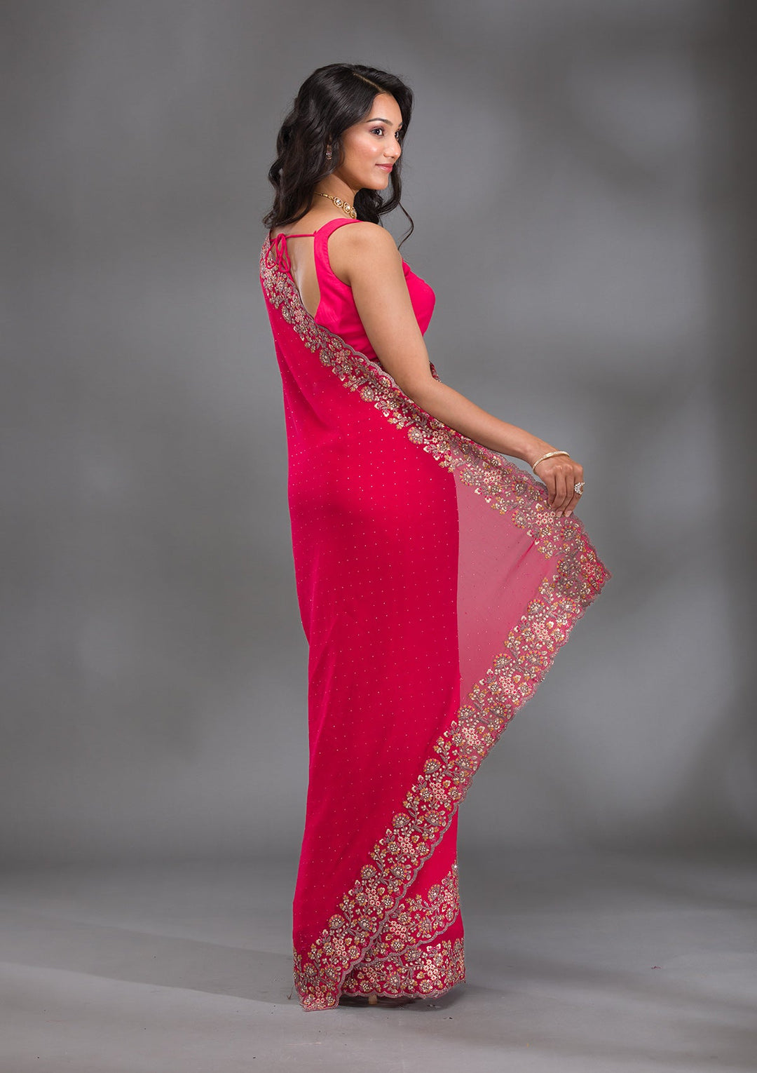 Rani Pink Zariwork Georgette Saree-Koskii