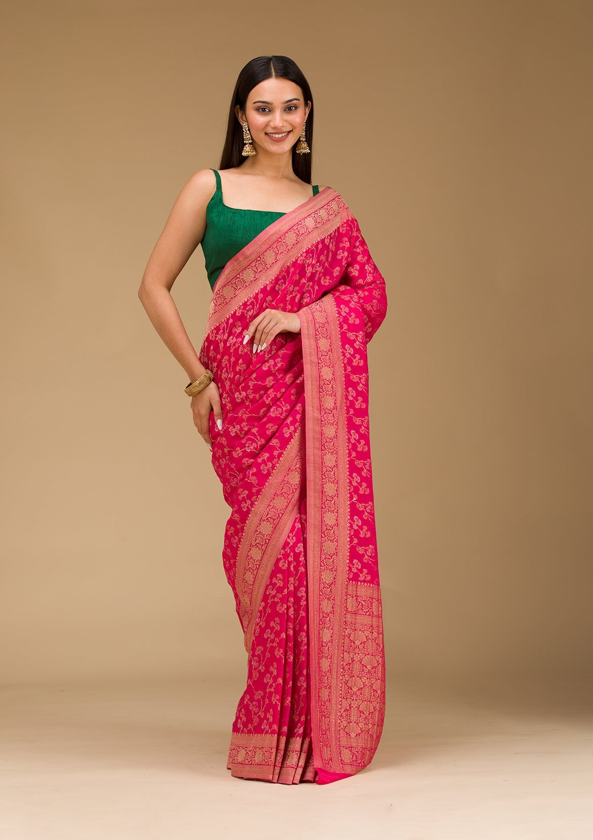 Rani Pink Zariwork Georgette Saree