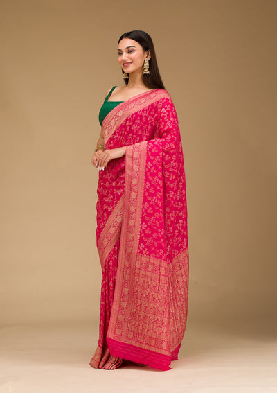 Rani Pink Zariwork Georgette Saree