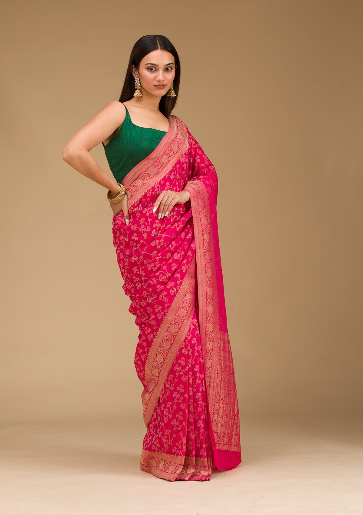 Rani Pink Zariwork Georgette Saree