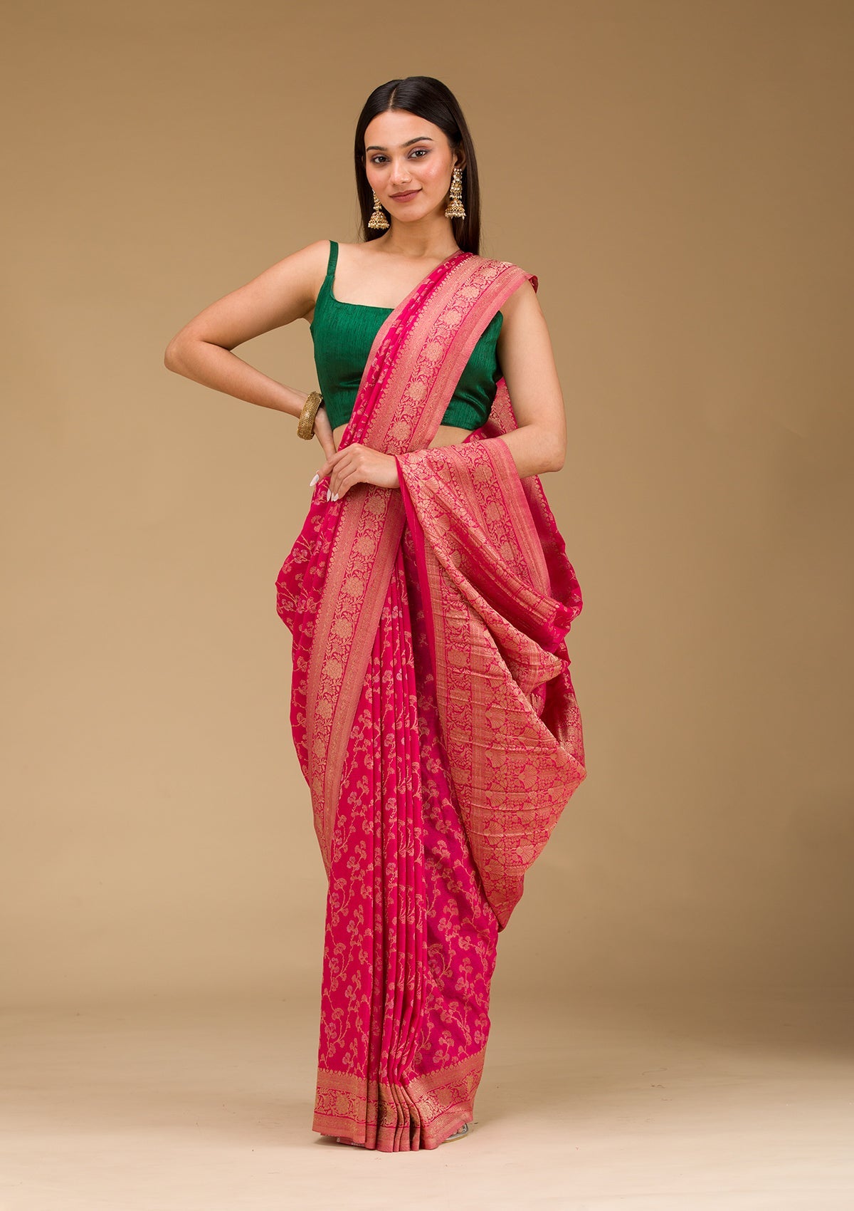 Rani Pink Zariwork Georgette Saree-Koskii