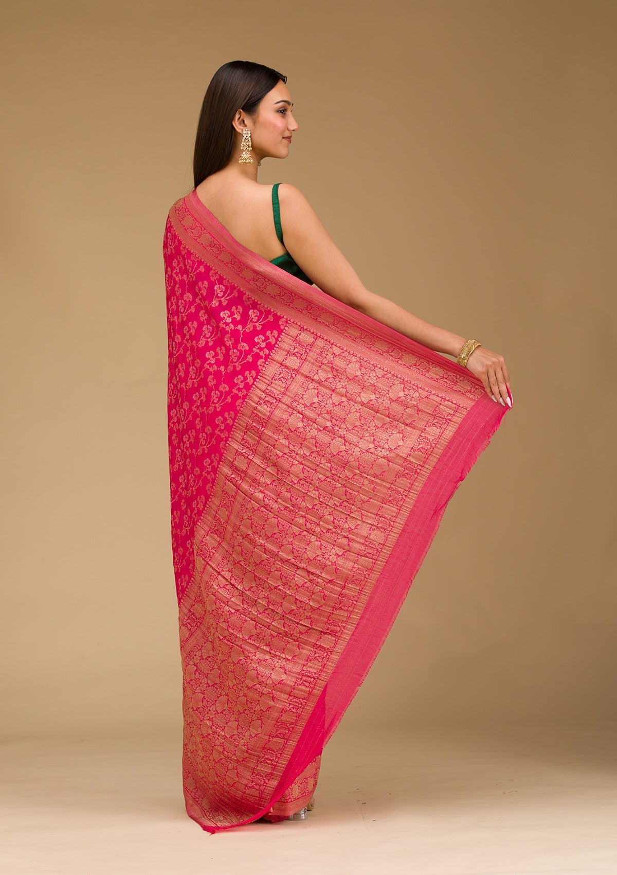 Rani Pink Zariwork Georgette Saree