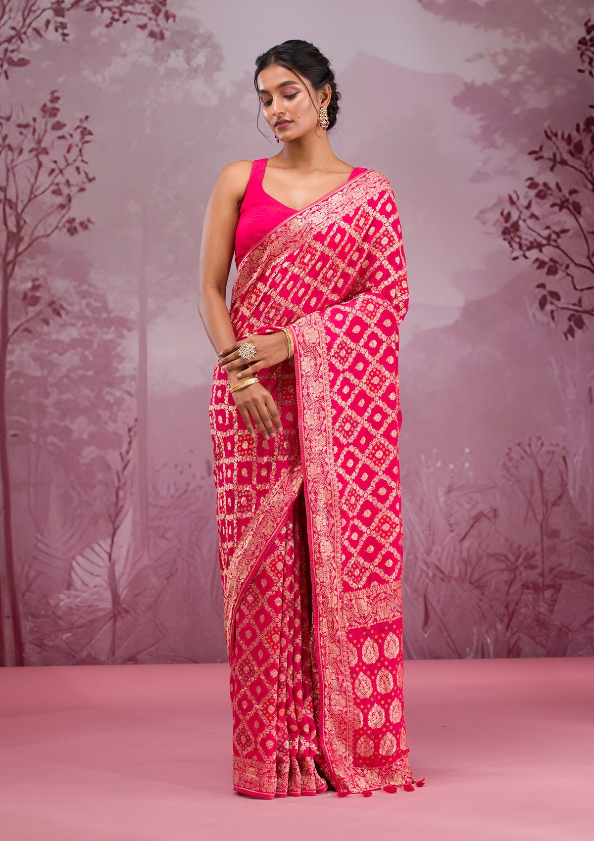 Rani Pink Zariwork Georgette Saree-Koskii