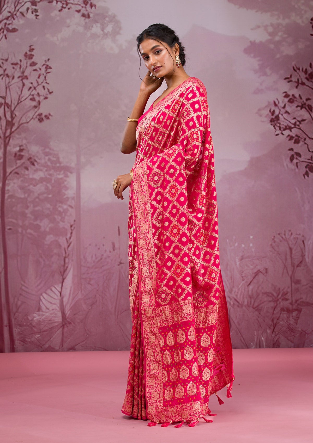 Rani Pink Zariwork Georgette Saree-Koskii