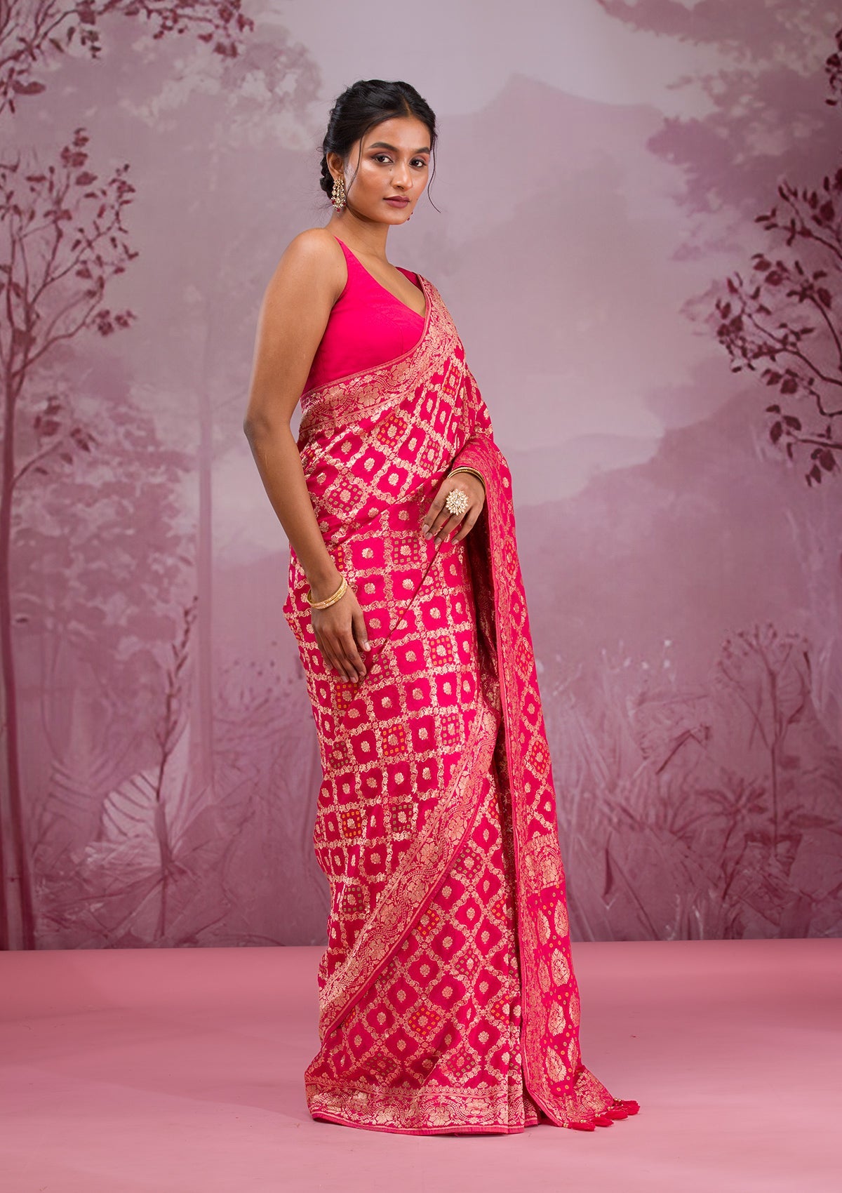 Rani Pink Zariwork Georgette Saree-Koskii