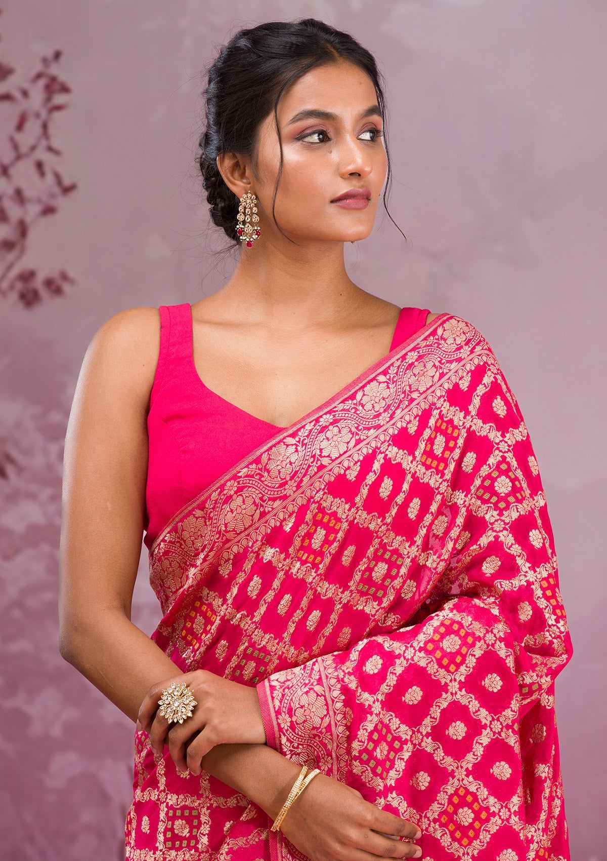 Rani Pink Zariwork Georgette Saree-Koskii