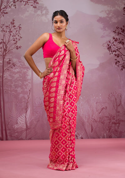 Rani Pink Zariwork Georgette Saree-Koskii