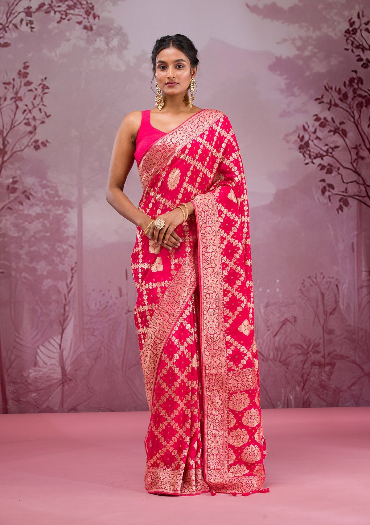 Rani Pink Zariwork Georgette Saree-Koskii