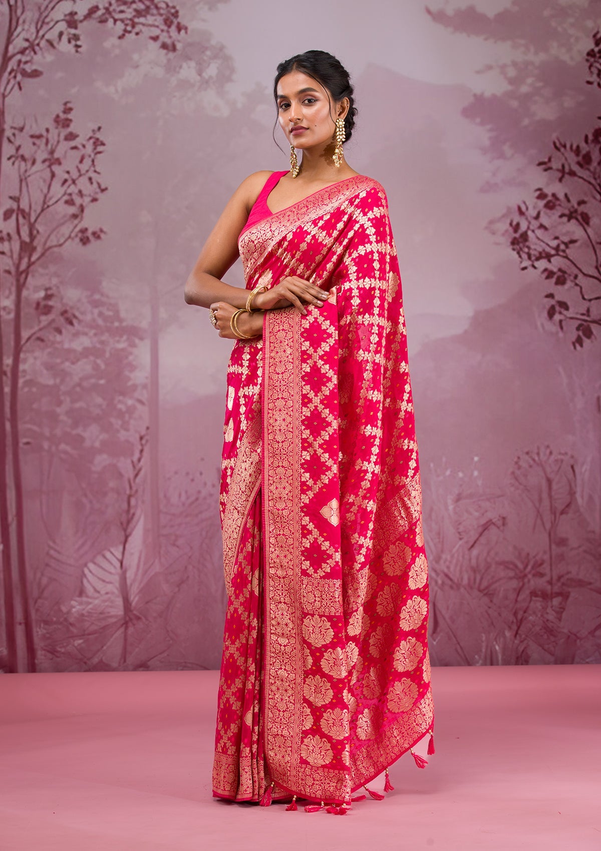 Rani Pink Zariwork Georgette Saree-Koskii