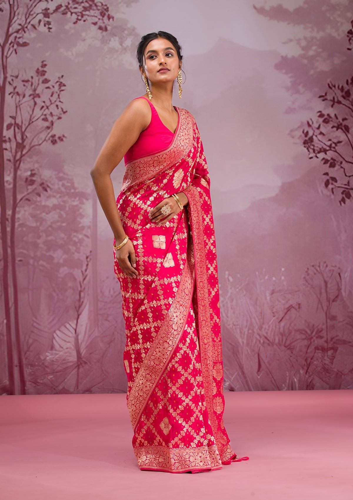 Rani Pink Zariwork Georgette Saree-Koskii