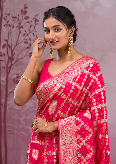 Rani Pink Zariwork Georgette Saree-Koskii