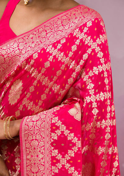 Rani Pink Zariwork Georgette Saree-Koskii