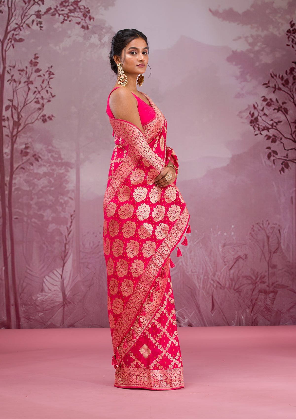 Rani Pink Zariwork Georgette Saree-Koskii