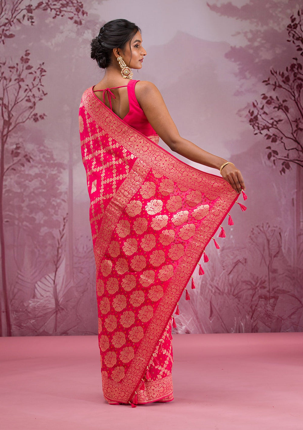 Rani Pink Zariwork Georgette Saree-Koskii