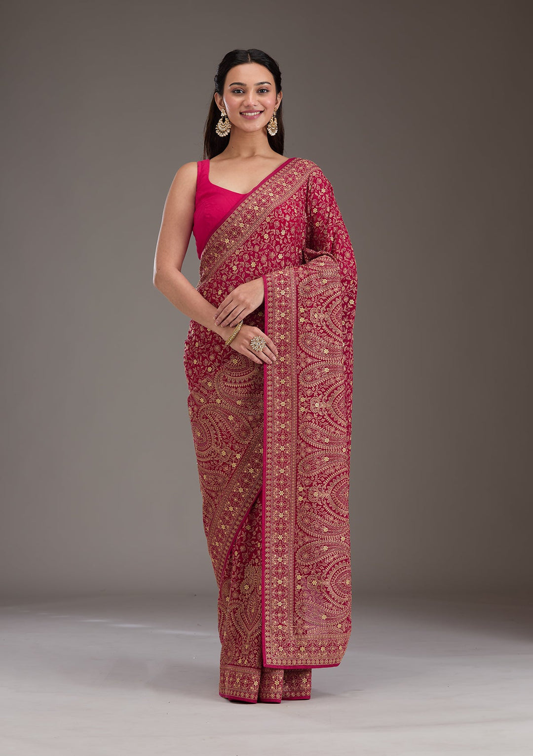 Rani Pink Zariwork Georgette Saree-Koskii