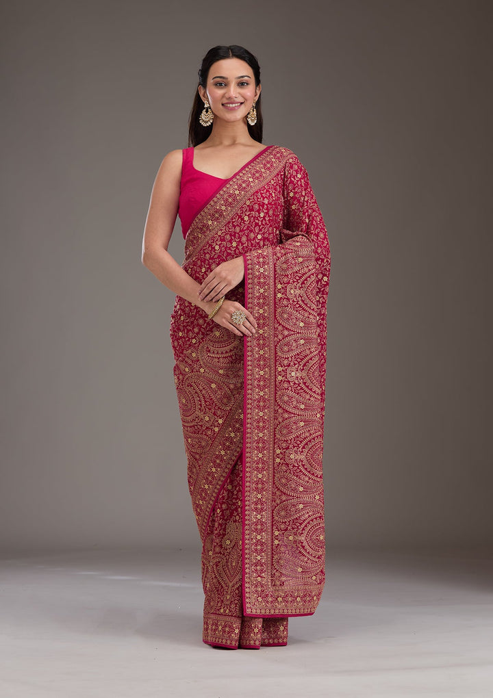 Rani Pink Zariwork Georgette Saree-Koskii