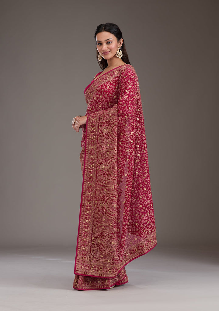 Rani Pink Zariwork Georgette Saree-Koskii
