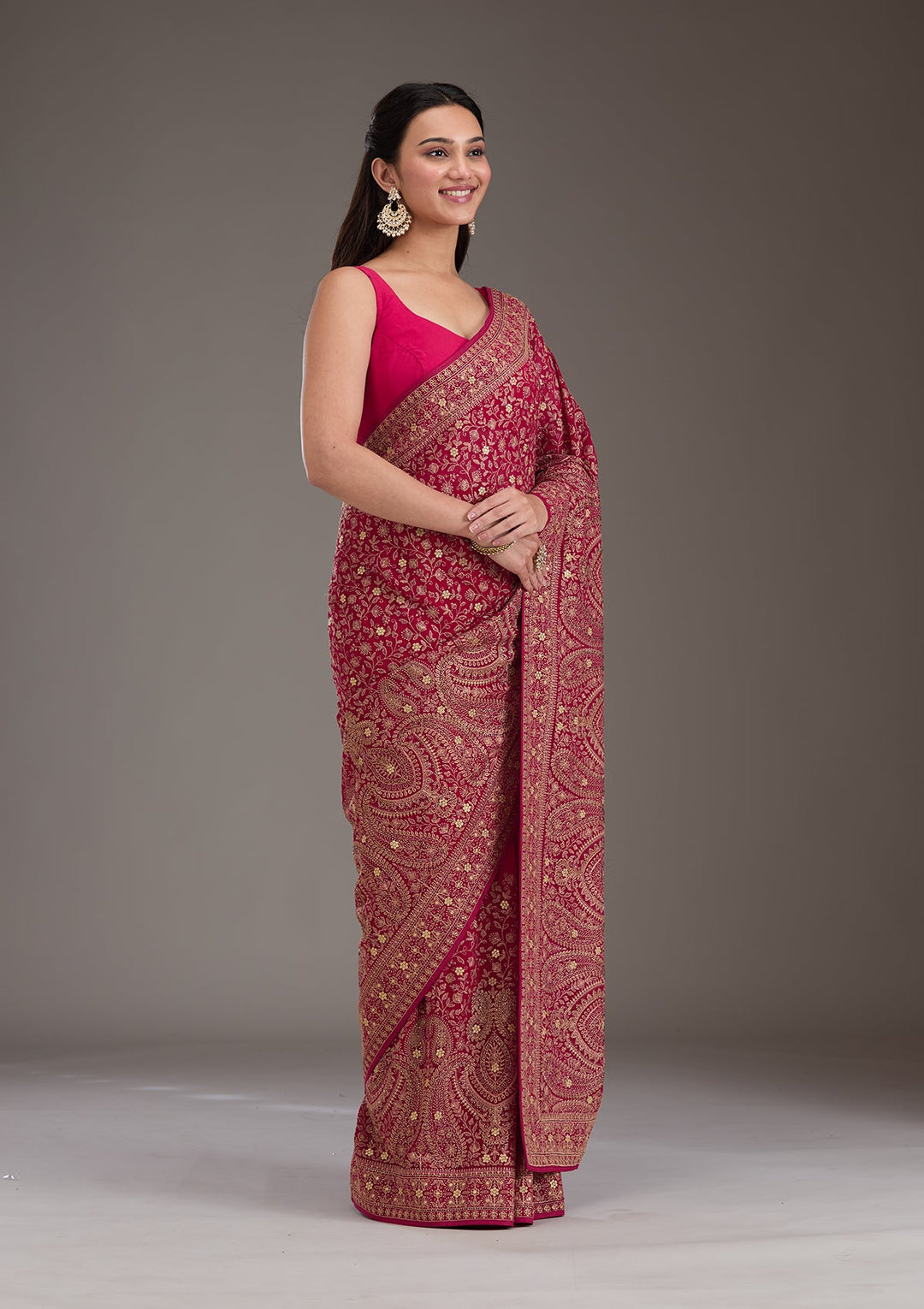Rani Pink Zariwork Georgette Saree-Koskii