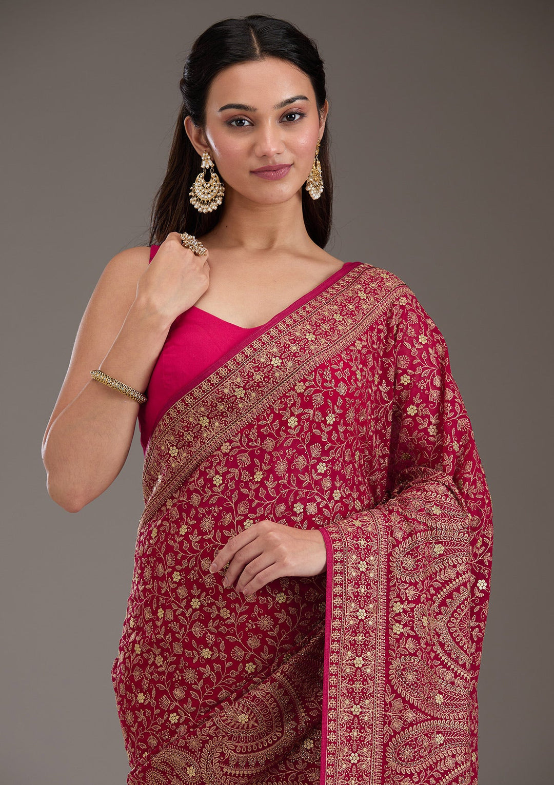 Rani Pink Zariwork Georgette Saree-Koskii