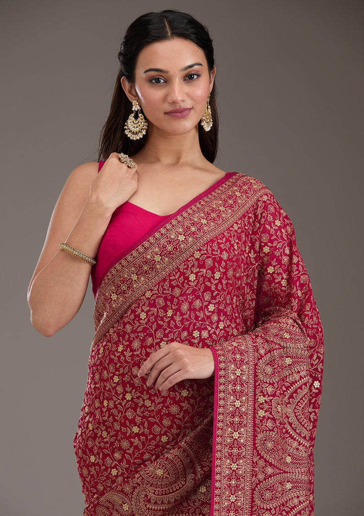 Rani Pink Zariwork Georgette Saree-Koskii