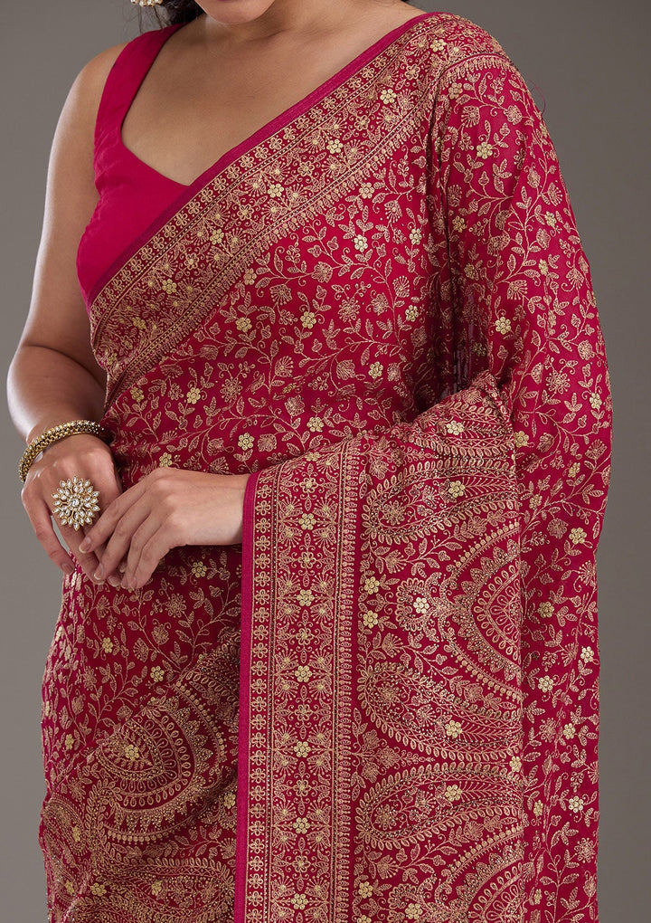 Rani Pink Zariwork Georgette Saree-Koskii