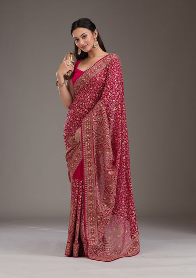 Rani Pink Zariwork Georgette Saree-Koskii