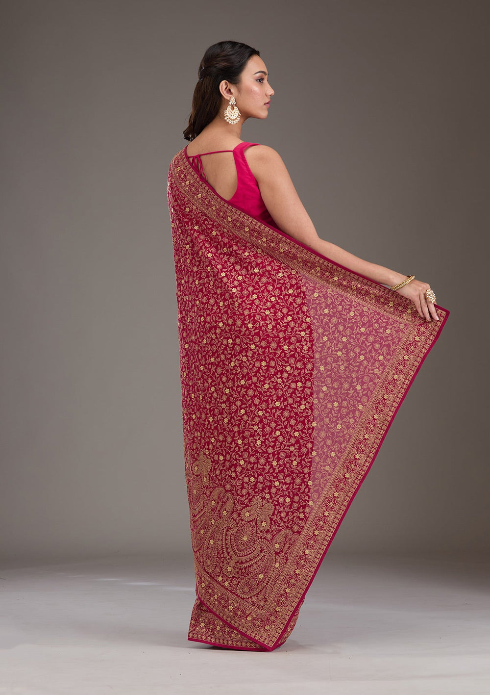 Rani Pink Zariwork Georgette Saree-Koskii