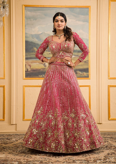 Rani Pink Zariwork Net Readymade Lehenga-Koskii