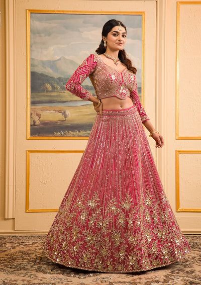 Rani Pink Zariwork Net Readymade Lehenga-Koskii