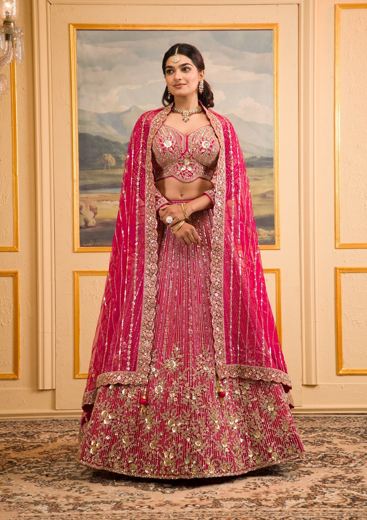 Rani Pink Zariwork Net Readymade Lehenga-Koskii