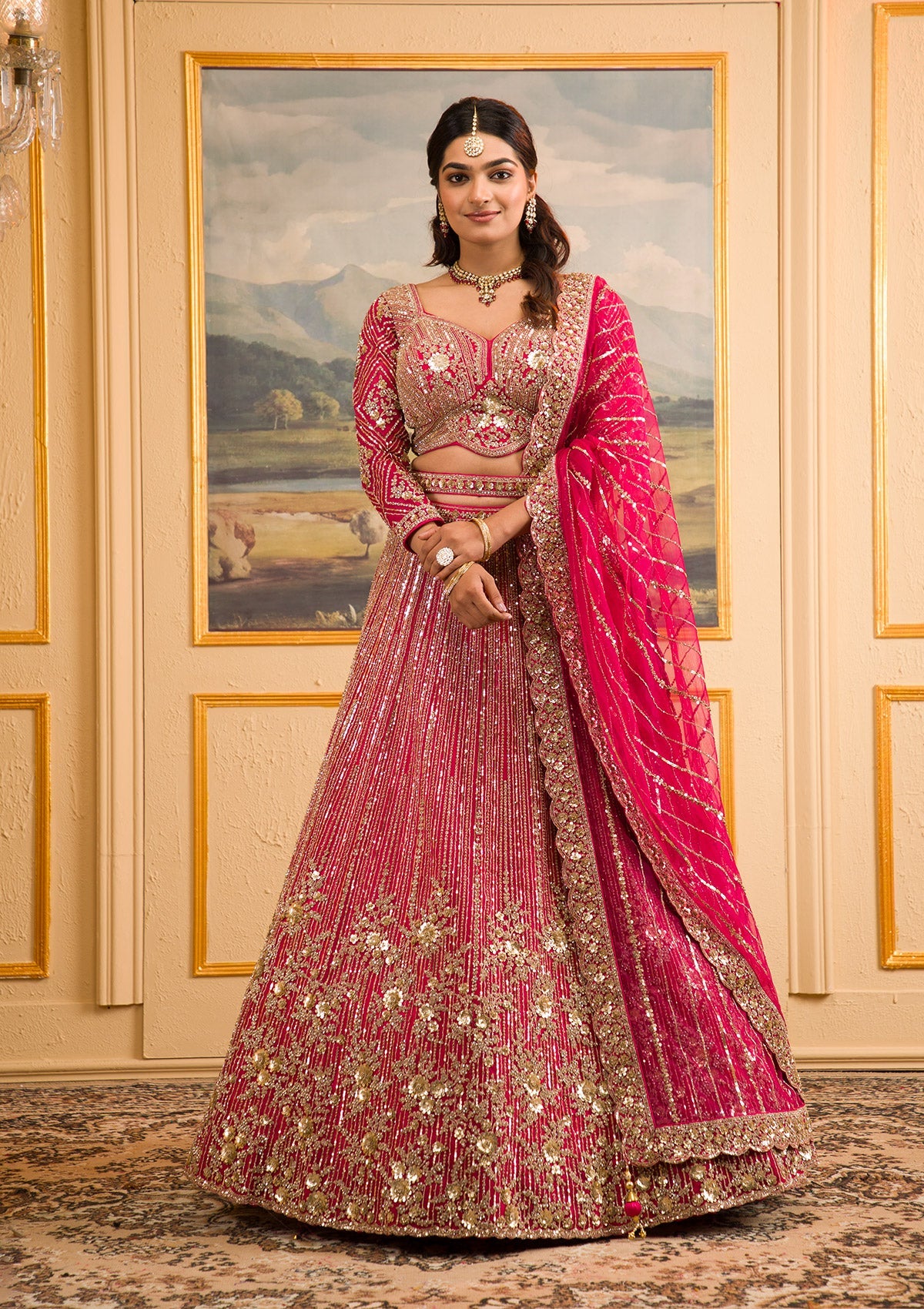 Rani Pink Zariwork Net Readymade Lehenga-Koskii