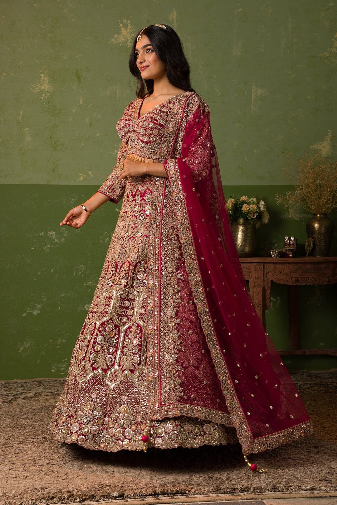 Rani Pink Zariwork Net Readymade Lehenga-Koskii