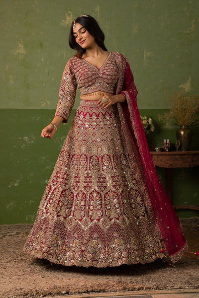 Rani Pink Zariwork Net Readymade Lehenga-Koskii