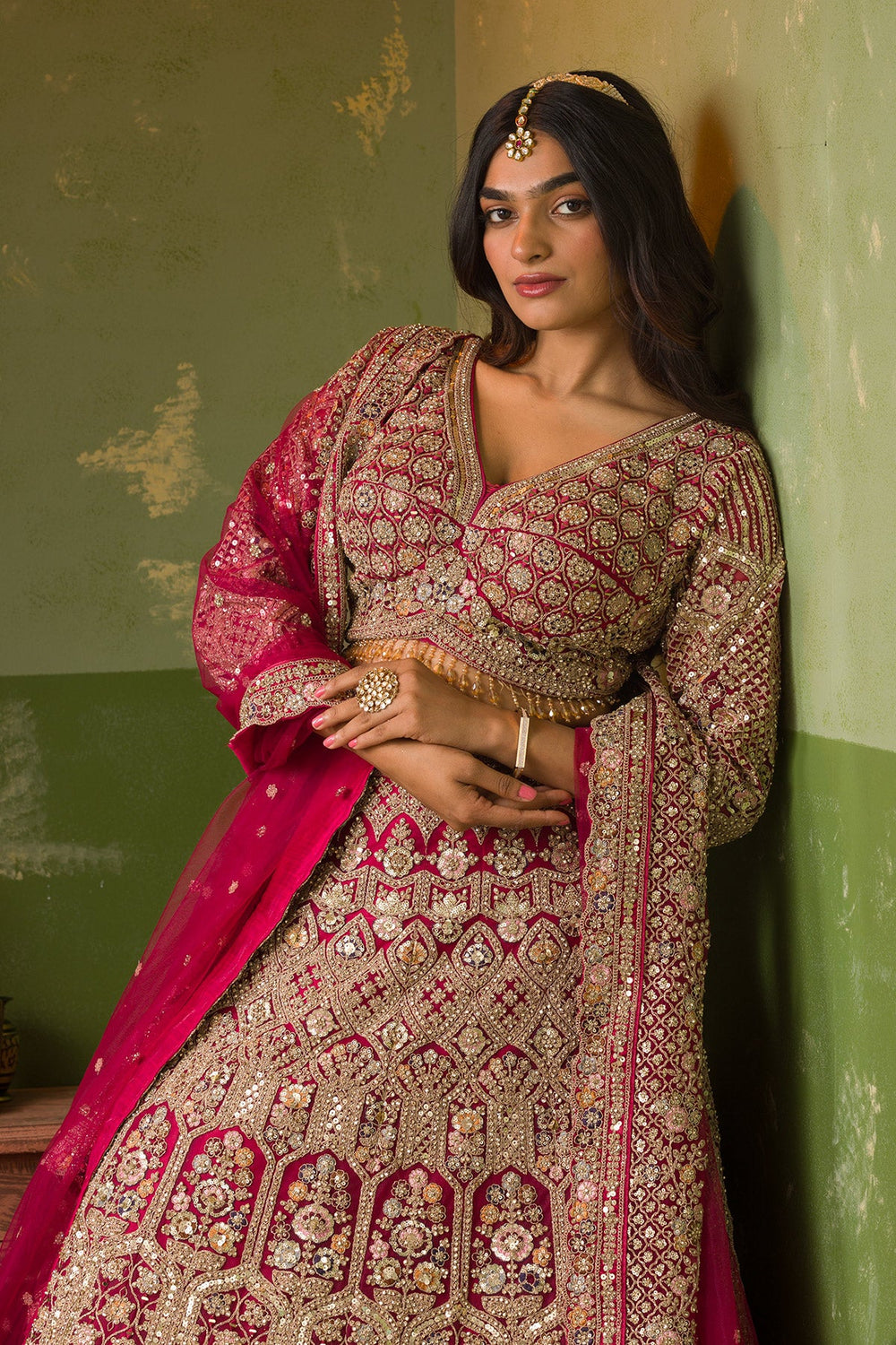 Rani Pink Zariwork Net Readymade Lehenga-Koskii