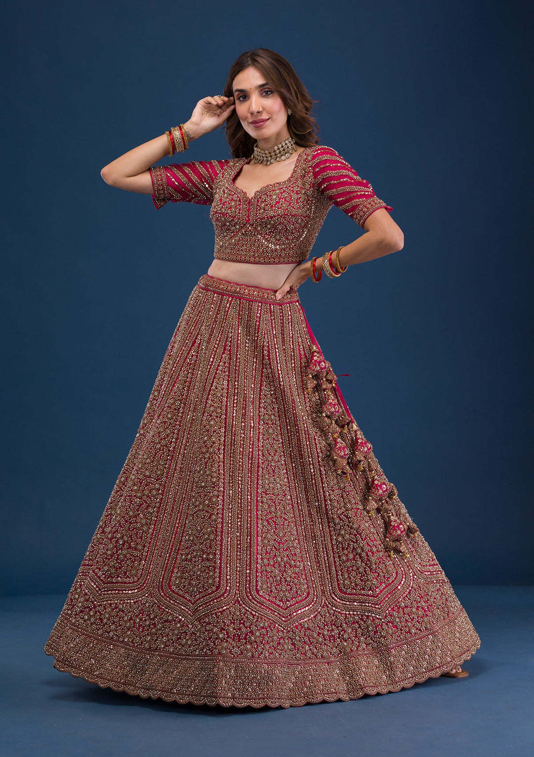 Rani Pink Zariwork Net Readymade Lehenga-Koskii