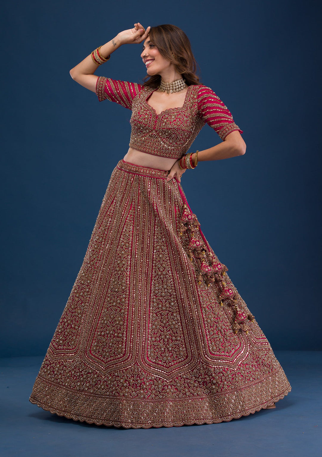 Rani Pink Zariwork Net Readymade Lehenga-Koskii