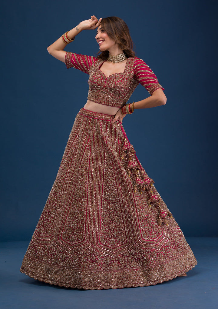 Rani Pink Zariwork Net Readymade Lehenga-Koskii