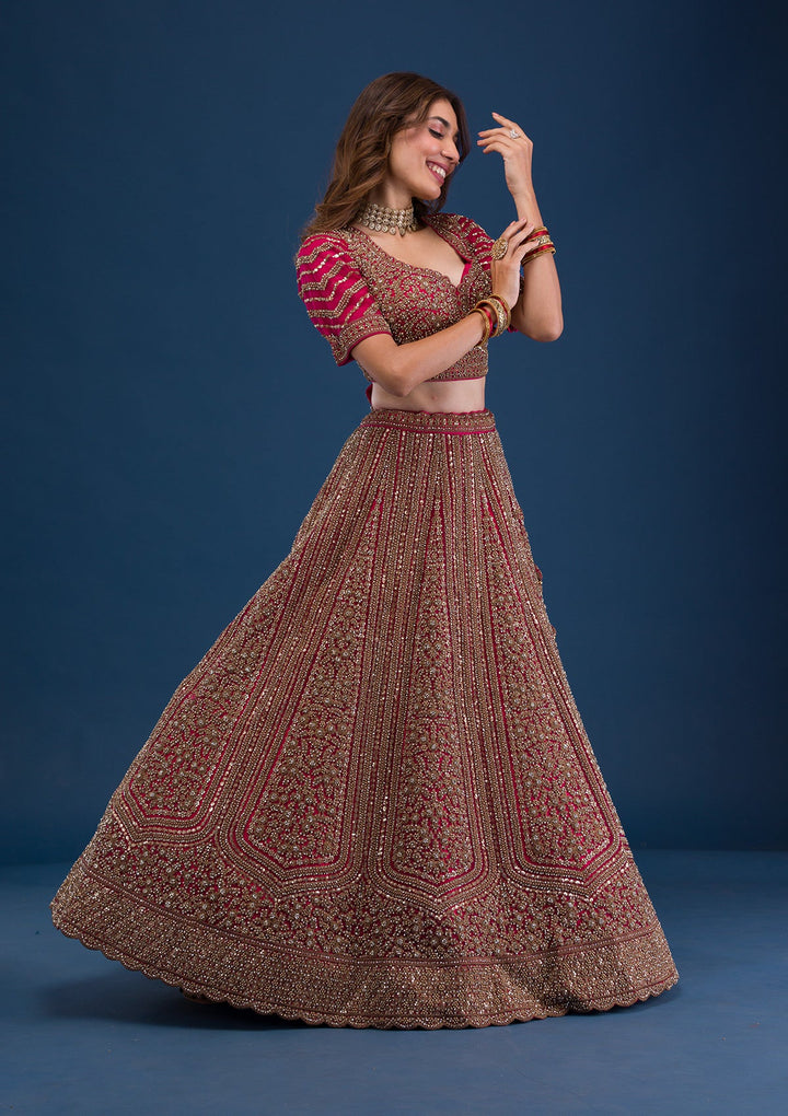 Rani Pink Zariwork Net Readymade Lehenga-Koskii