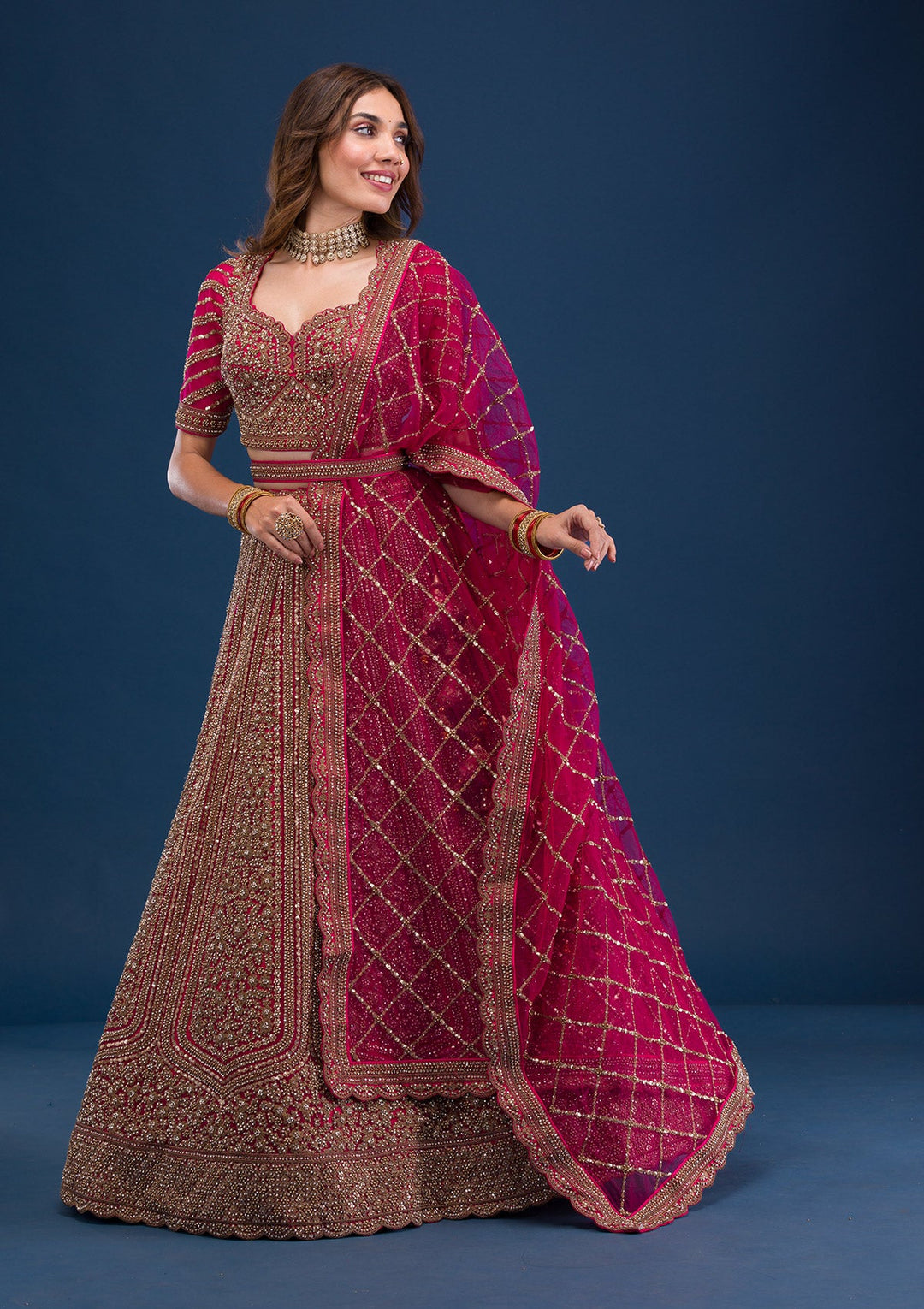 Rani Pink Zariwork Net Readymade Lehenga-Koskii