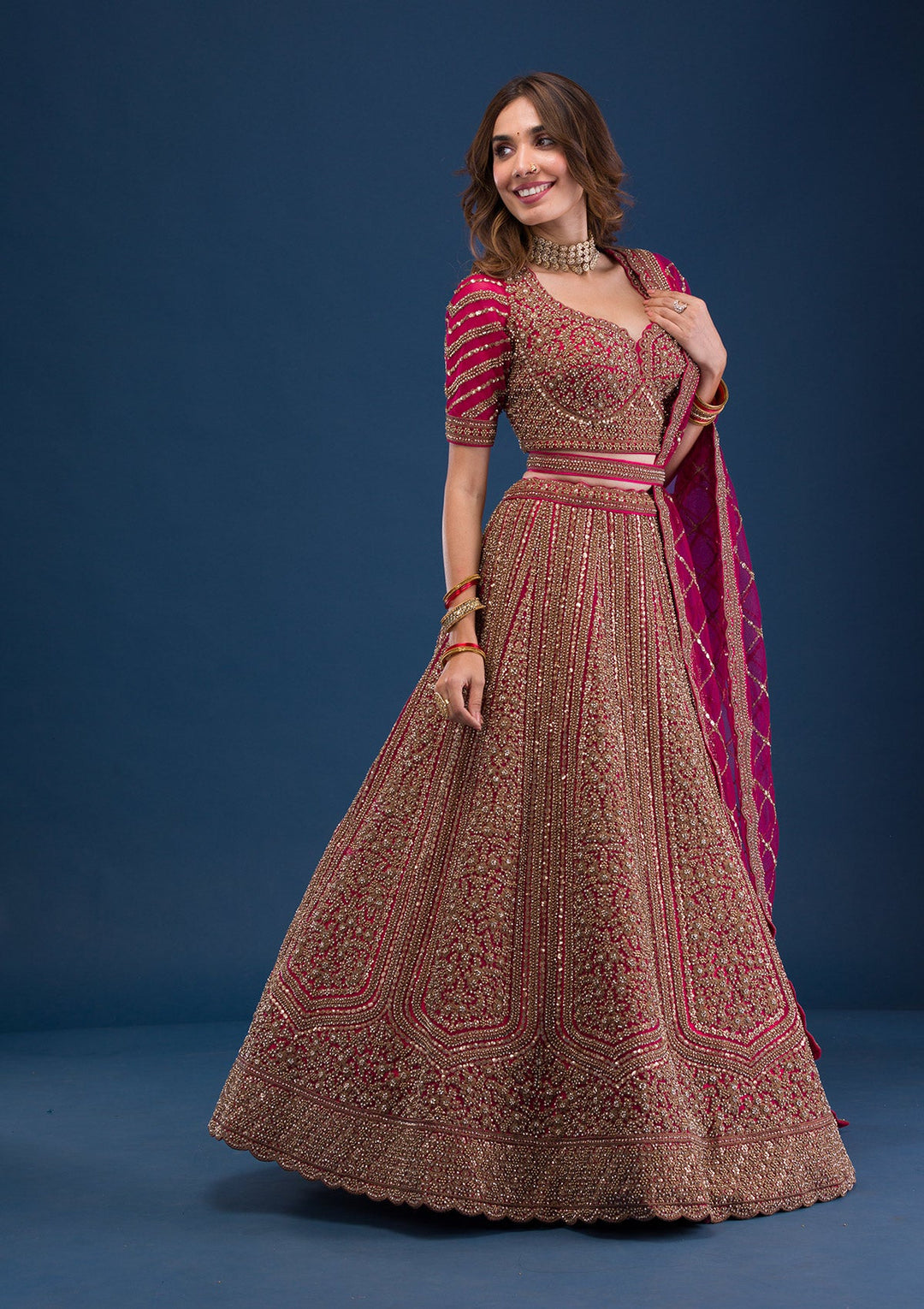 Rani Pink Zariwork Net Readymade Lehenga-Koskii