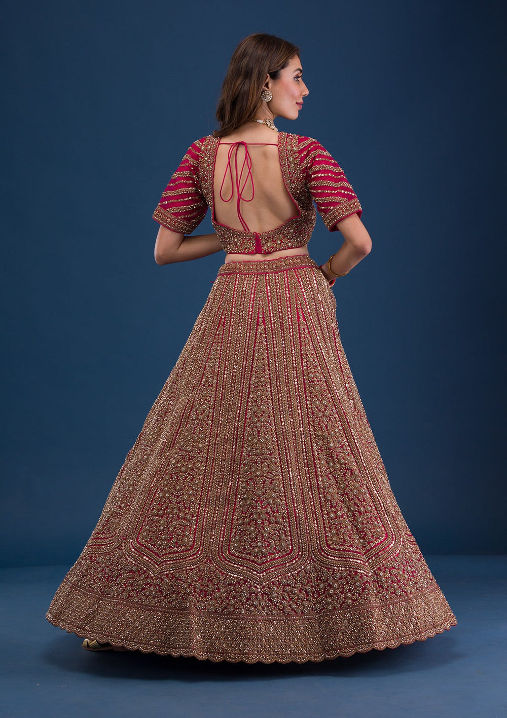 Rani Pink Zariwork Net Readymade Lehenga-Koskii