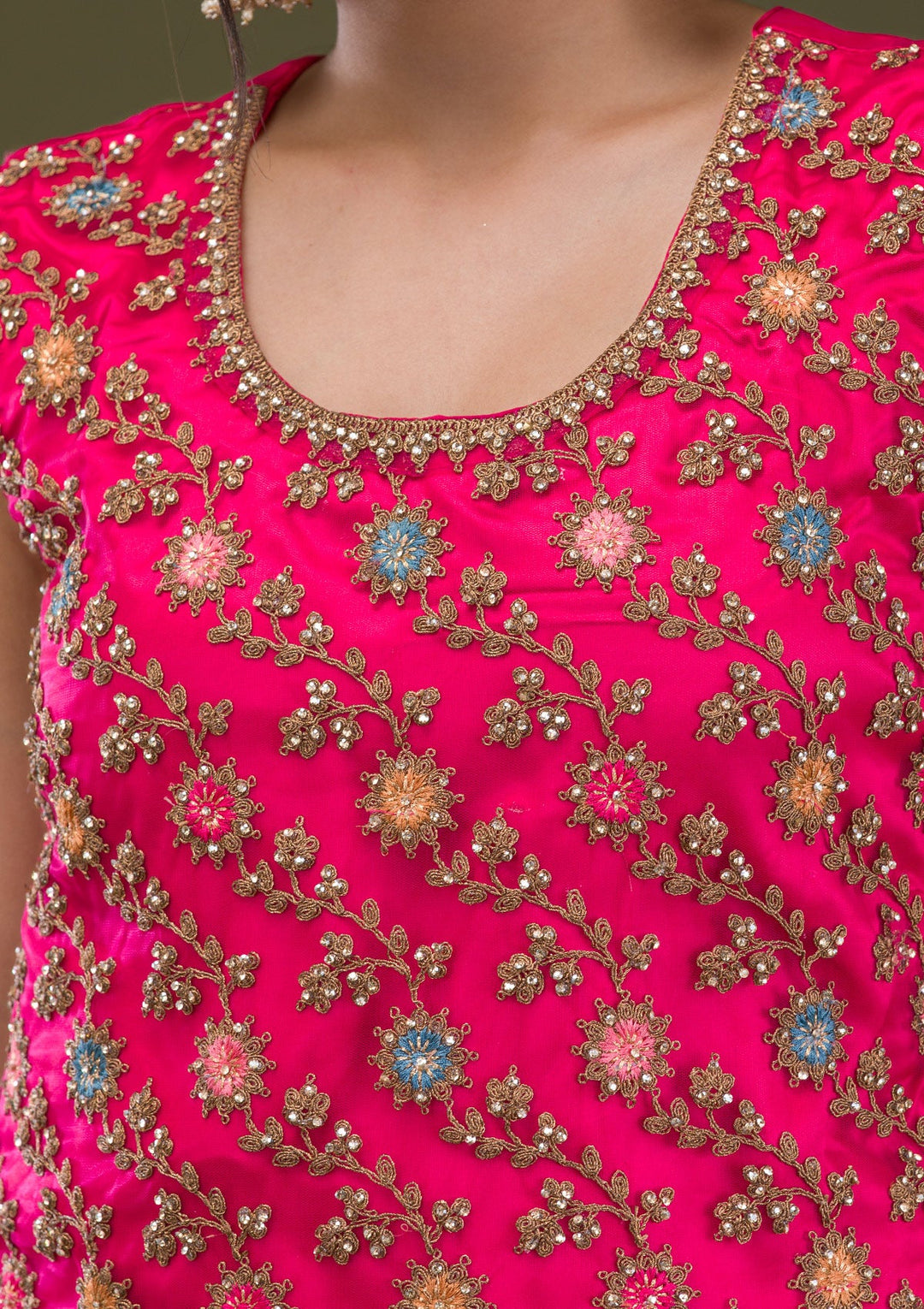 Rani Pink Zariwork Net Readymade Salwar Suit-Koskii
